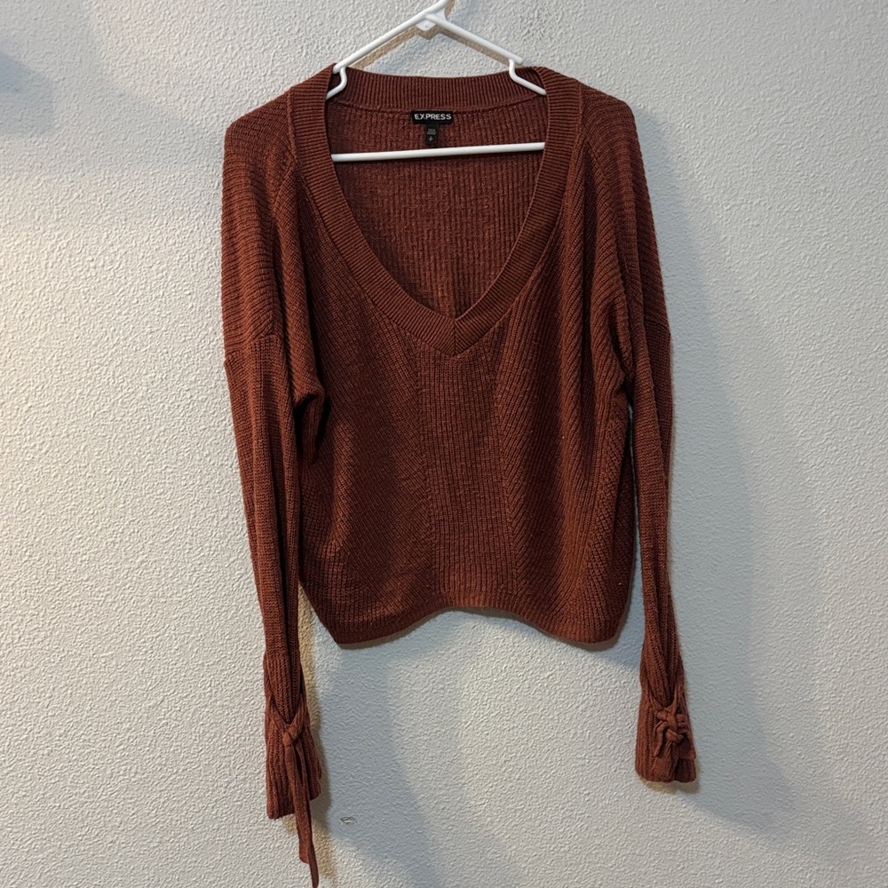 Express Dark Pink V-Neck Knit Top